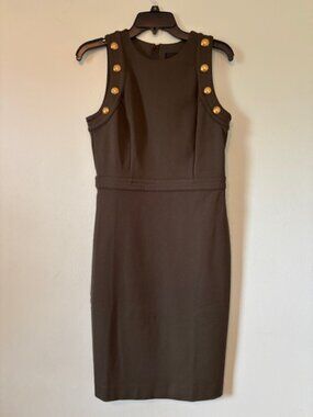 NWT WHBM Luxe Stretch Gold Button Army Green Sheath Dress Size 4